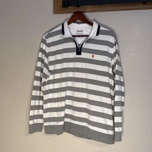 IZOD Advantage 1/4 Zip Pullover Shirt Gray White Long Sleeve Striped Men's Large